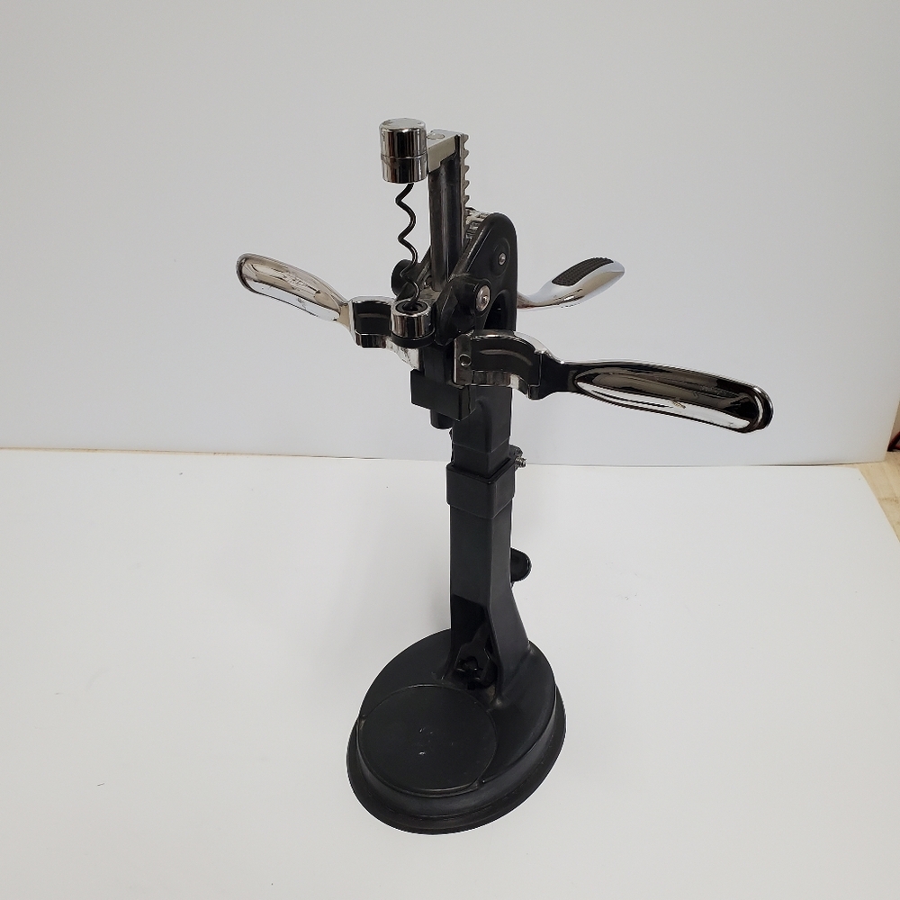 Countertop Wine Bottle Opener Suction Cup Corkscrew Adjustable Height Black
